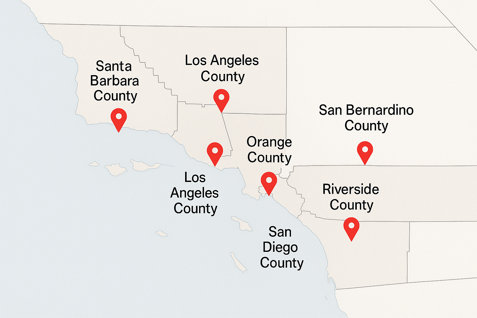 Service areas map covering Southern California counties